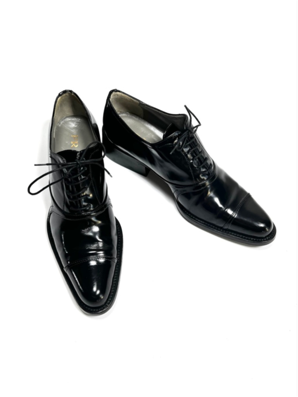 Prada Womans Oxfords Black Patent Leather Oxford Flats Size 39 Lace Up